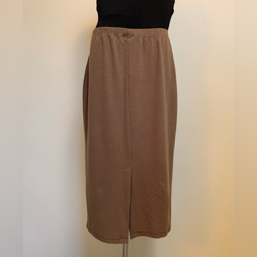 Chaus Sport Taupe Stretch Knit Skirt-Elastic Waist-Poly Cotton Blend-Midi-M - Picture 3 of 6